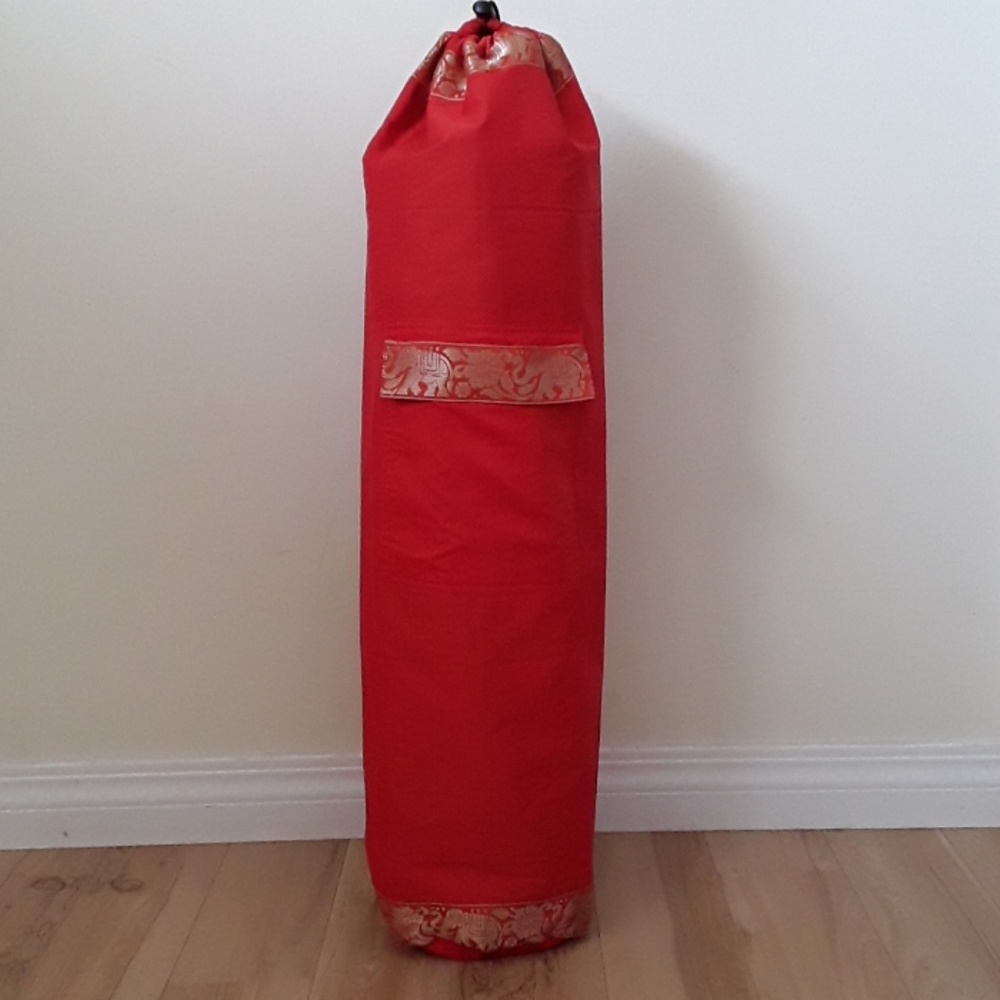 ORANGE SILK YOGA MAT BAG WITH POCKET